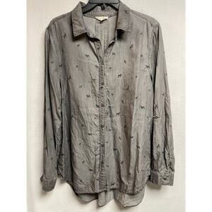 Jane and‎ Delancey gray black Boston terrier button size L women’s